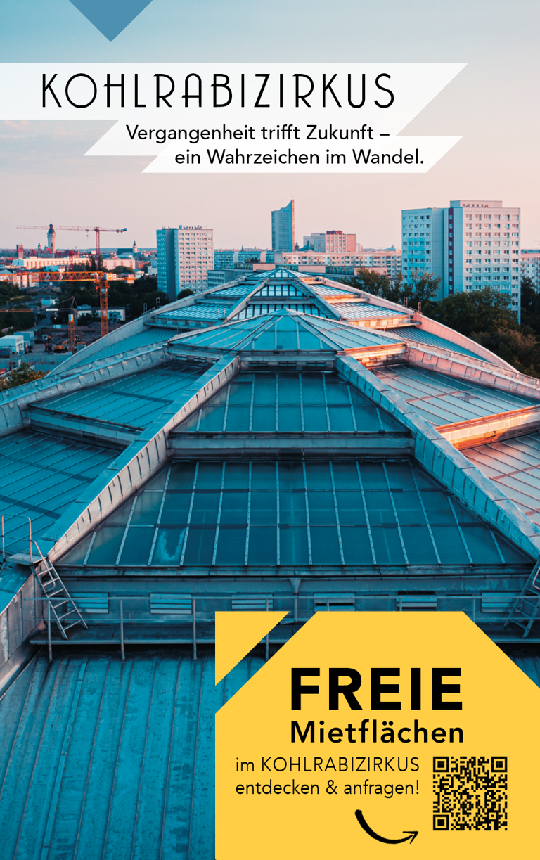 Kohlrabizirkus und ein bild der die Skyline der Stadt leipzig