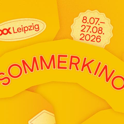 Auf dem Bild sind verschiedene, sehr abstrakte Früchte zu sehen, die alle gelb sind. Mittig steht Sommerkino und oben rechts, von wann bis wann das Sommerkino stattfindet.